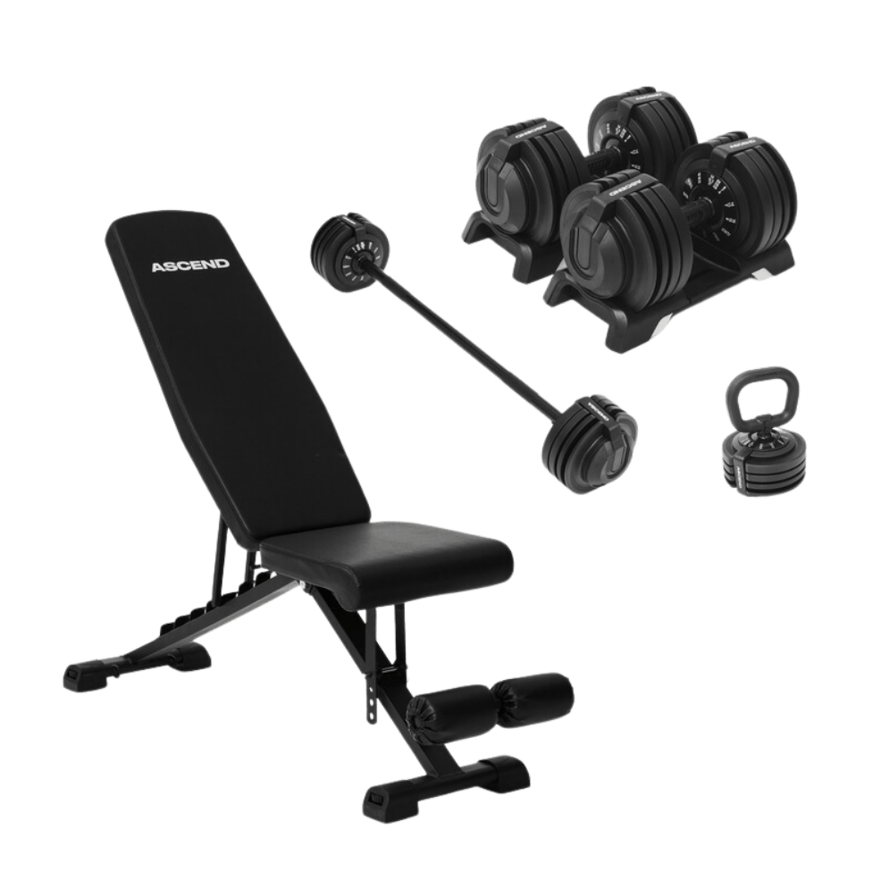 Bundle : Ascend 3-in-1 Adjustable Dumbbells (7 to 52.5 lb) & Bench