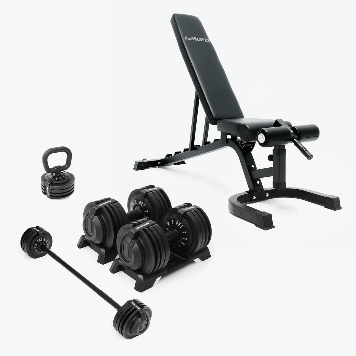 Bundle : Ascend 3-in-1 Adjustable Dumbbells (7 to 52.5 lb) & Bench