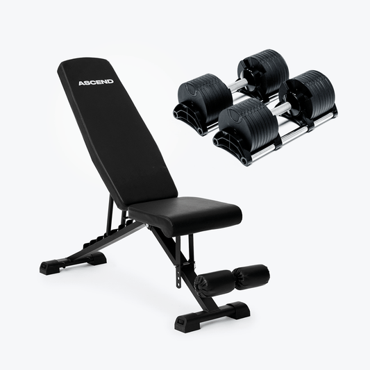 Offre groupée : Haltères Nuo Style (5 à 70 lb ou 7,5 à 90 lb) et banc