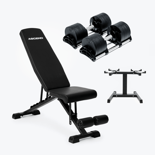 Offre groupée : Haltères Nuo Style (5 à 70 lb ou 7,5 à 90 lb) et banc