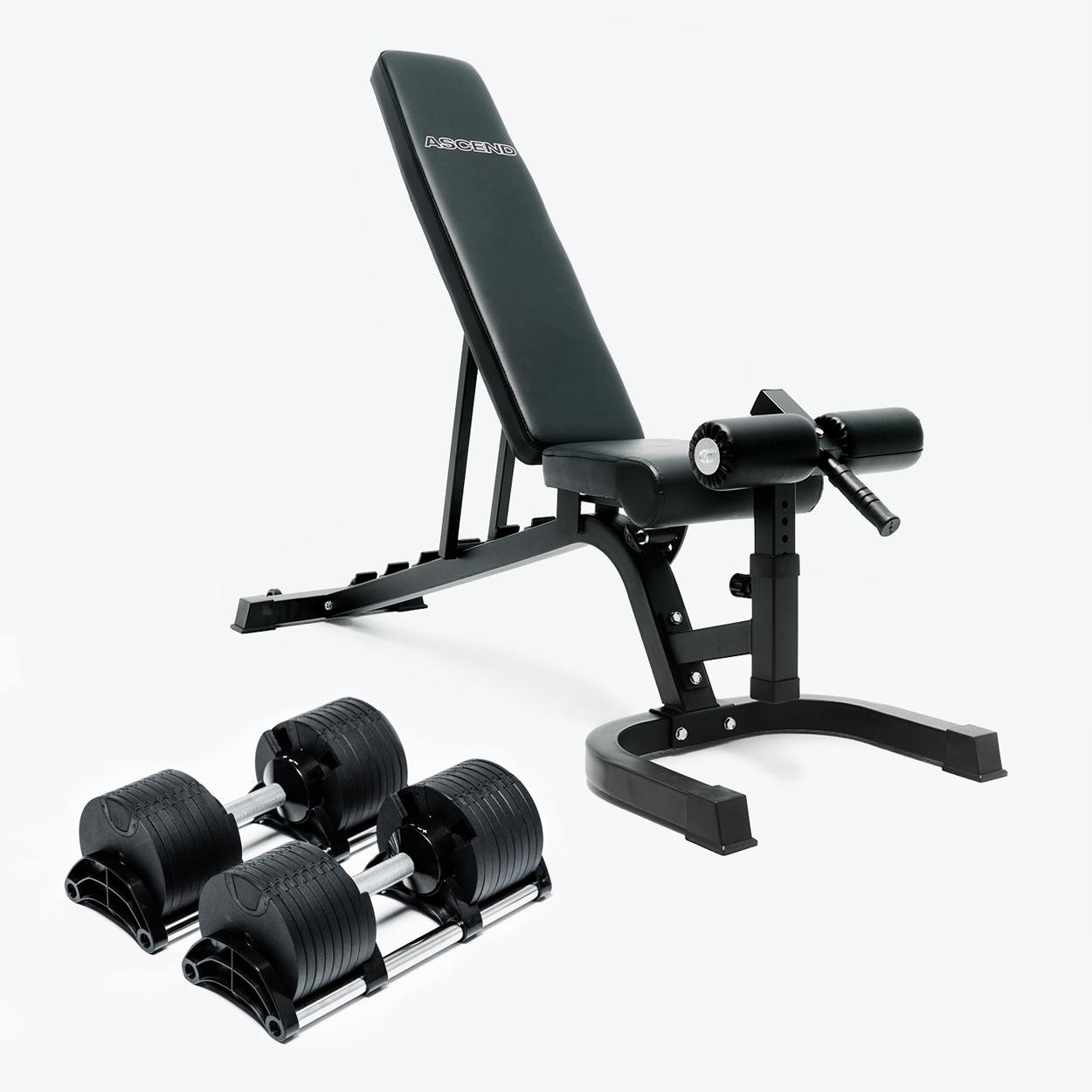Bundle: Nuo Style Dumbbells (5 - 70 lb or 7.5-90 lb) & Bench