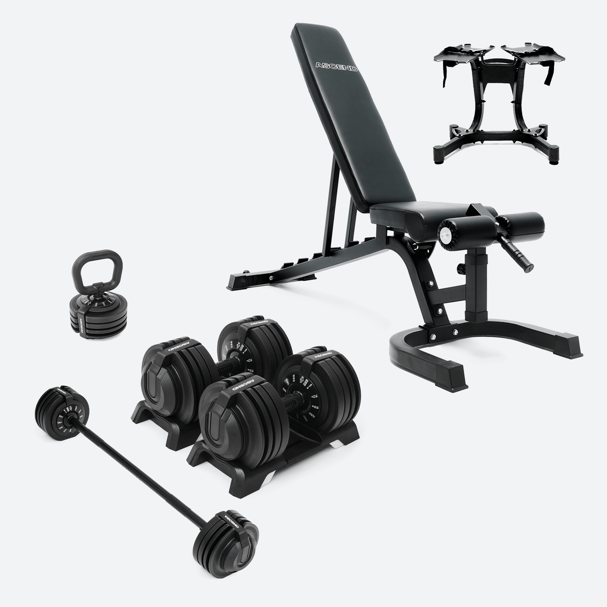 Bundle : Ascend 3-in-1 Adjustable Dumbbells (7 to 52.5 lb) & Bench