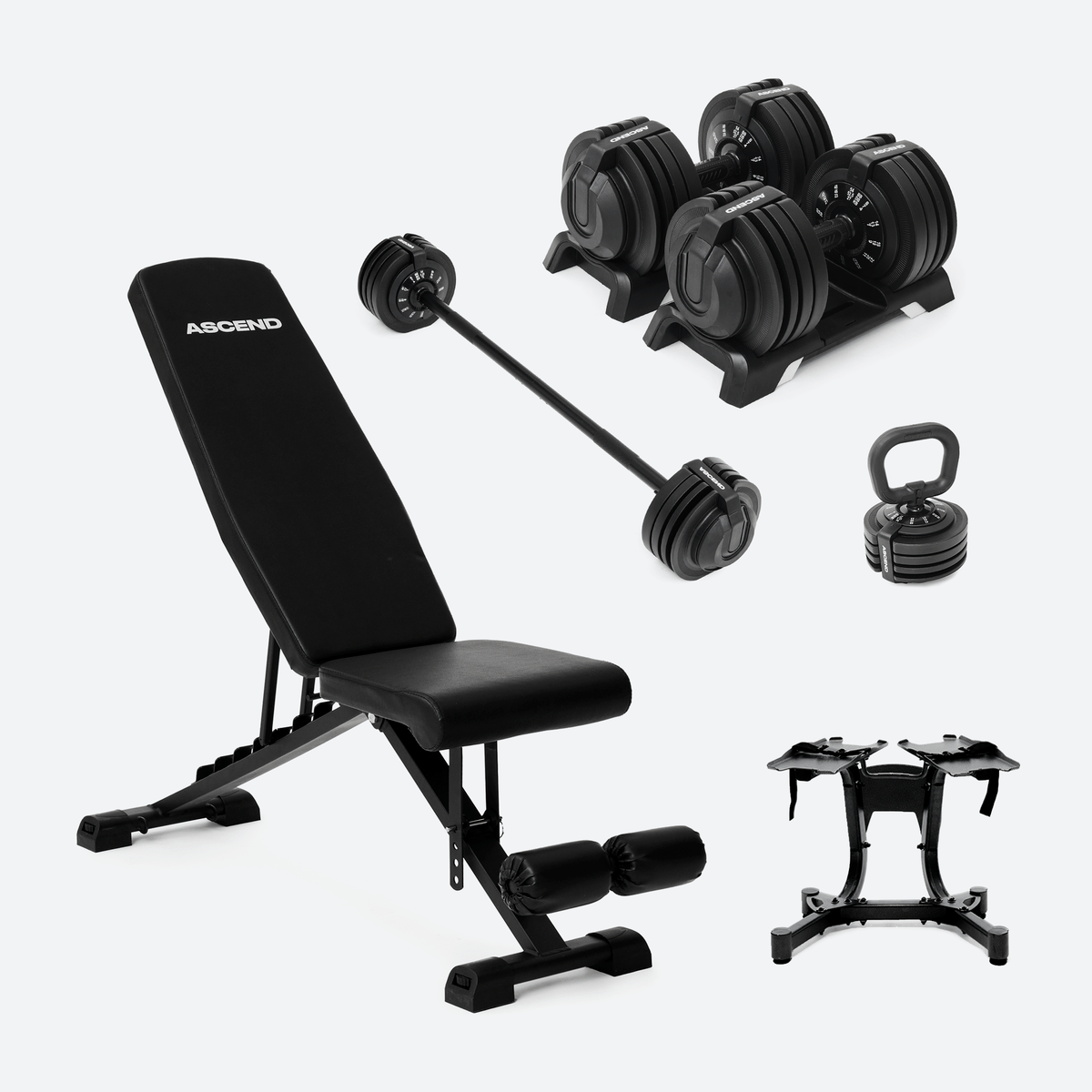 Bundle : Ascend 3-in-1 Adjustable Dumbbells (7 to 52.5 lb) & Bench